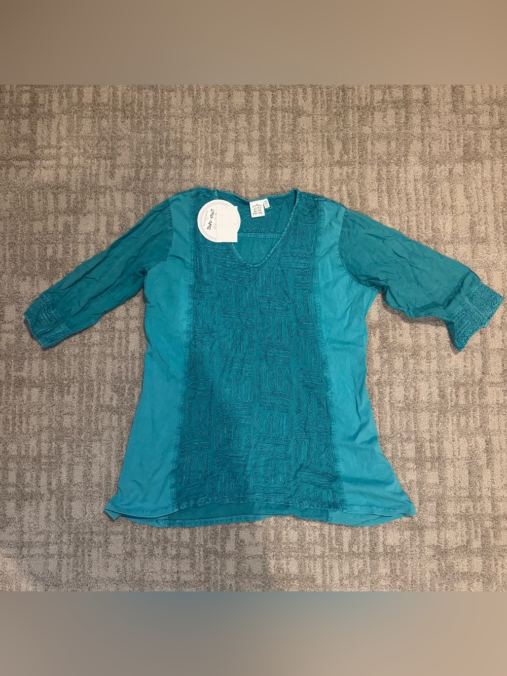 Parsley and Sage Women’s Teal Embroidered V-Neck Top 3/4 sleeve size 1xl